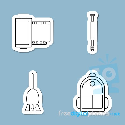 Camera Accessories Line Icon Set Stock Image