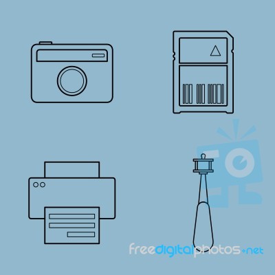 Camera Accessories Line Icon Set Stock Image