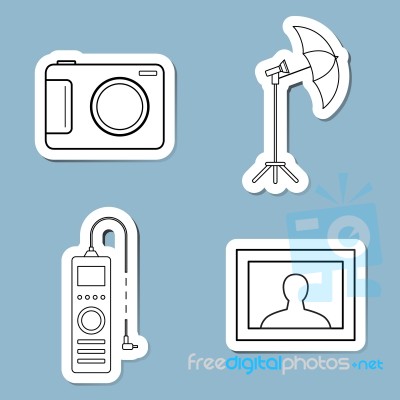 Camera Accessories Line Icon Set Stock Image