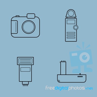 Camera Accessories Line Icon Set Stock Image