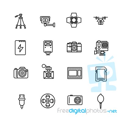 Camera And Accesories Icon Set On White Background Stock Image