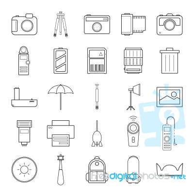 Camera And Accessories Icons Set  Illustration Stock Image