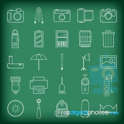 Camera And Accessories Icons Set  Illustration Stock Image