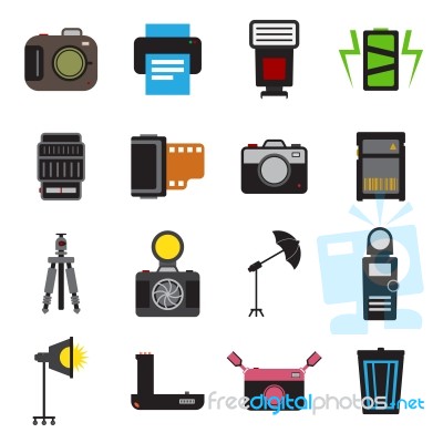 Camera And Accessory Icon Set  Illustration Stock Image