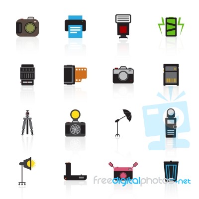 Camera And Accessory Icon Set  Illustration Stock Image