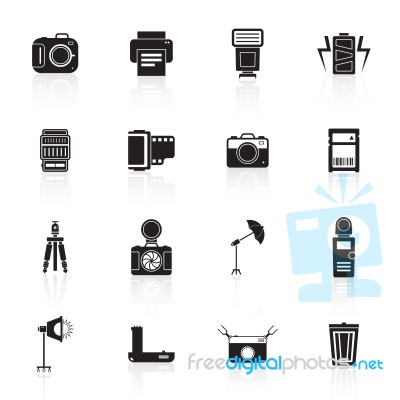 Camera And Accessory Icon Set  Illustration Stock Image