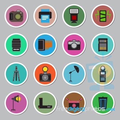 Camera And Accessory Icon Sticker Set  Illustration Stock Image