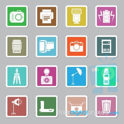 Camera And Accessory Icon Sticker Set  Illustration Stock Image