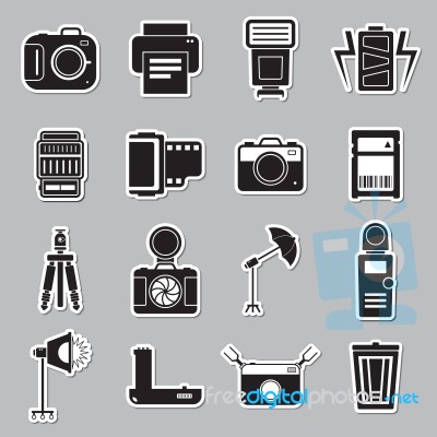 Camera And Accessory Icon Sticker Set  Illustration Stock Image