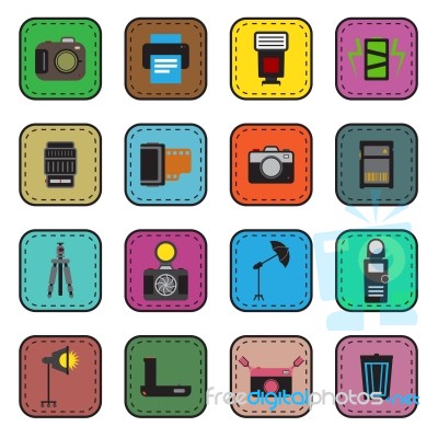 Camera And Accessory Icon Sticker Set  Illustration Stock Image