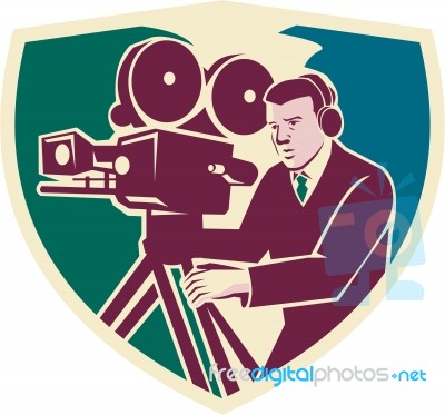 Cameraman Moviemaker Vintage Camera Shield Stock Image