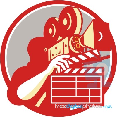 Cameraman Vintage Film Movie Camera Clapboard Retro Stock Image