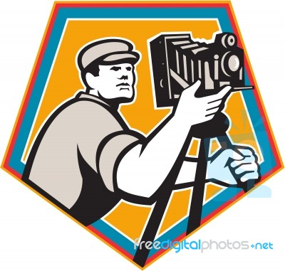 Cameraman Vintage Movie Film Camera Crest Retro Stock Image