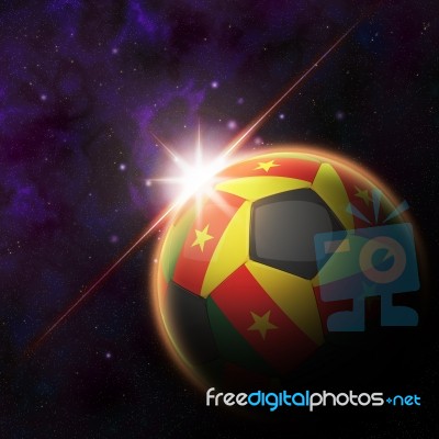 Cameroon Flag On 3d Football With Rising Sun Stock Image