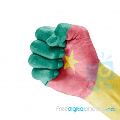 Cameroon Flag On Clenched Fist Hand Stock Photo