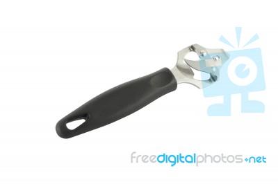 Can Opener Black Handle On White Background Stock Photo