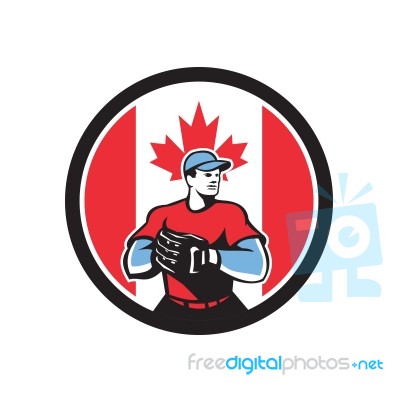 Canadian Baseball Pitcher Canada Flag Icon Stock Image