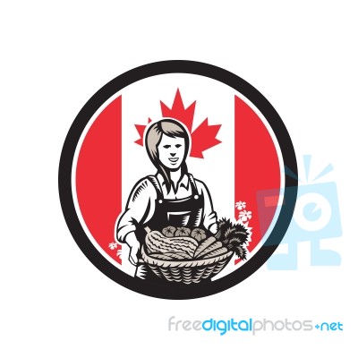 Canadian Female Organic Farmer Canada Flag Icon Stock Image