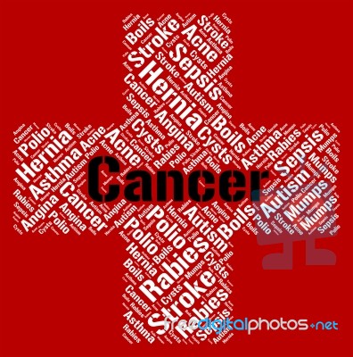 Cancer Word Represents Malignant Growth And Attack Stock Image