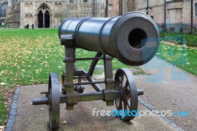 Canon Outside Ely Cathedral Stock Photo