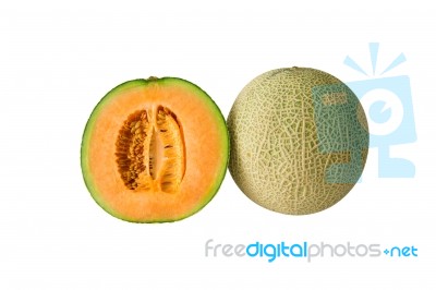 Cantaloupe Melon Isolated On White Background Stock Photo