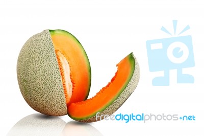 Cantaloupe On White Background Stock Photo