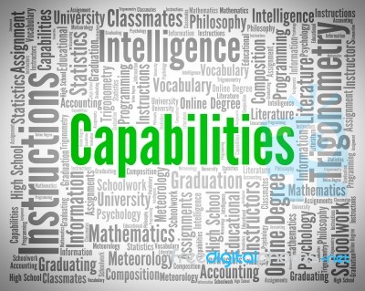 Capabilities Word Means Capacity Adeptness And Competence Stock Image