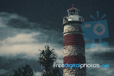 Cape Moreton Lighthouse On The North Part Of Moreton Island. Abstract Lighting Stock Photo