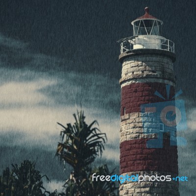 Cape Moreton Lighthouse On The North Part Of Moreton Island. Abstract Lighting Stock Photo