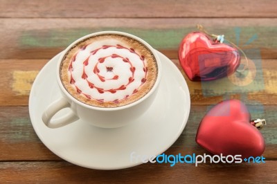 Cappuccino Or Latte Coffee With Heart Shape Stock Photo