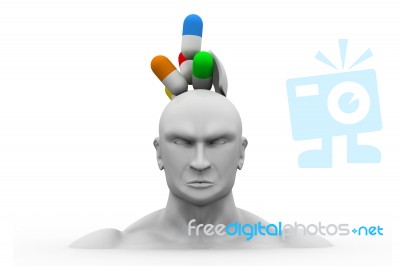 Capsule In Opened Human Head Stock Image