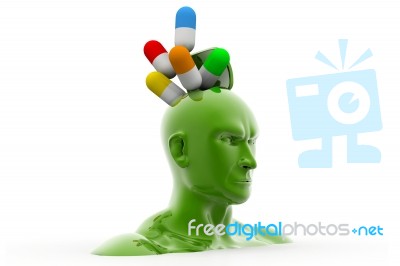 Capsule In Opened Human Head Stock Image