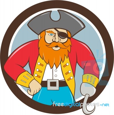 Captain Hook Pirate Circle Cartoon Stock Image