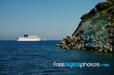 Car And Passenger Ferry In The Sea Stock Photo