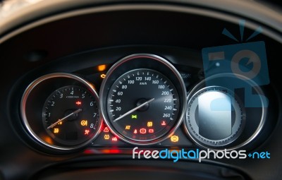 Car Dashboard Show All Led Signs Stock Photo