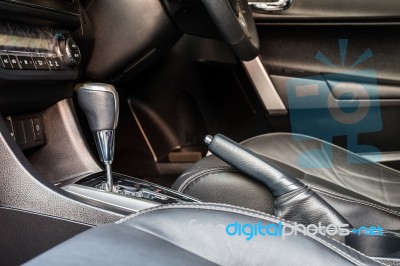 Car Hand Brake And Interior Detail Stock Photo