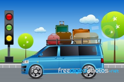 Car In Traffic With Luggage Stock Image