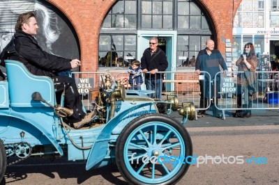 Car Just Finished London To Brighton Veteran Car Run Stock Photo