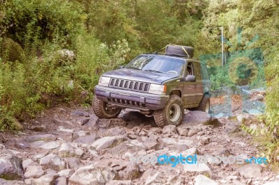 Car On The Trail To Volcano Baru In Panama Stock Photo