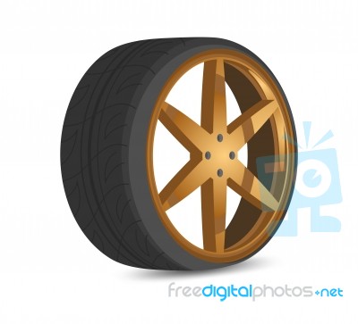 Car Wheel Gold Color Style Stock Image