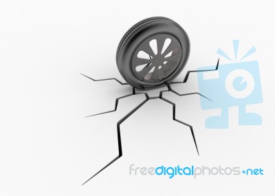 Car Wheel On Broken Floor Stock Image