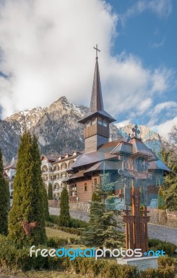 Caraiman Monastery In Busteni Mountains In Romania Stock Photo