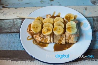 Caramel Banana Toast Stock Photo