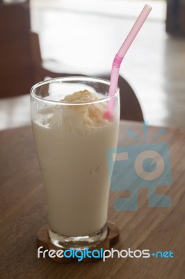 Caramel Milk Frappe In The Coffee Shop Stock Photo