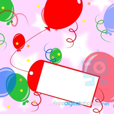 Card Tied To Balloon Means Birthday Party Invitation Or Celebrat… Stock Image