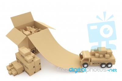 Cardboard Boxes On White Background 3d Illustration Stock Image