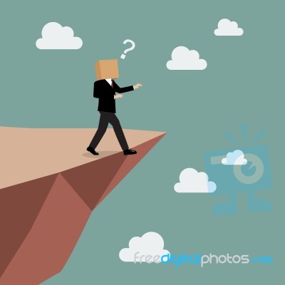 Cardboard Businessman Walk Straight Into The Abyss Stock Image