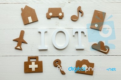 Cardboard Web Icons And Internet Of Things Acronym Stock Photo