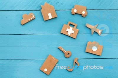 Cardboard Web Icons On Blue Background Stock Photo