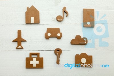 Cardboard Web Icons On White Background Stock Photo